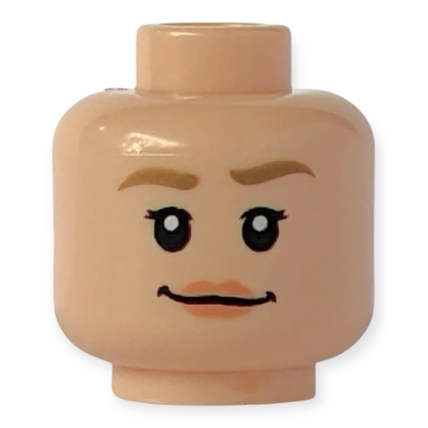 LEGO Minifigure Head - 3459 Double-sided Dark brown eyebrows Lips in nougat Smile with open mouth and teeth