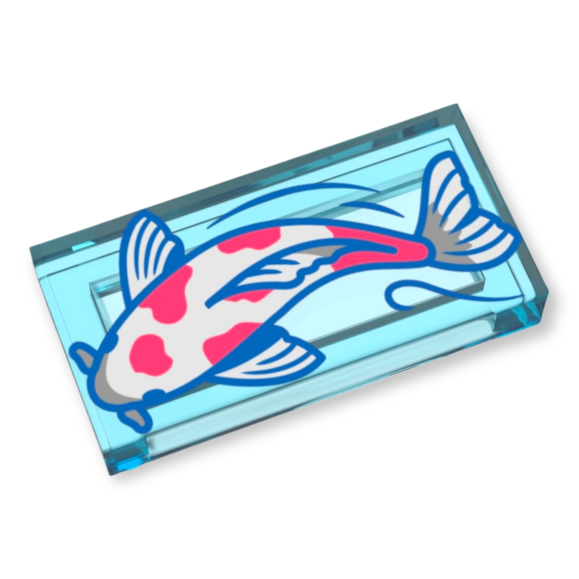 LEGO Tile 1x2 - Trans-Light Blue mit Koi