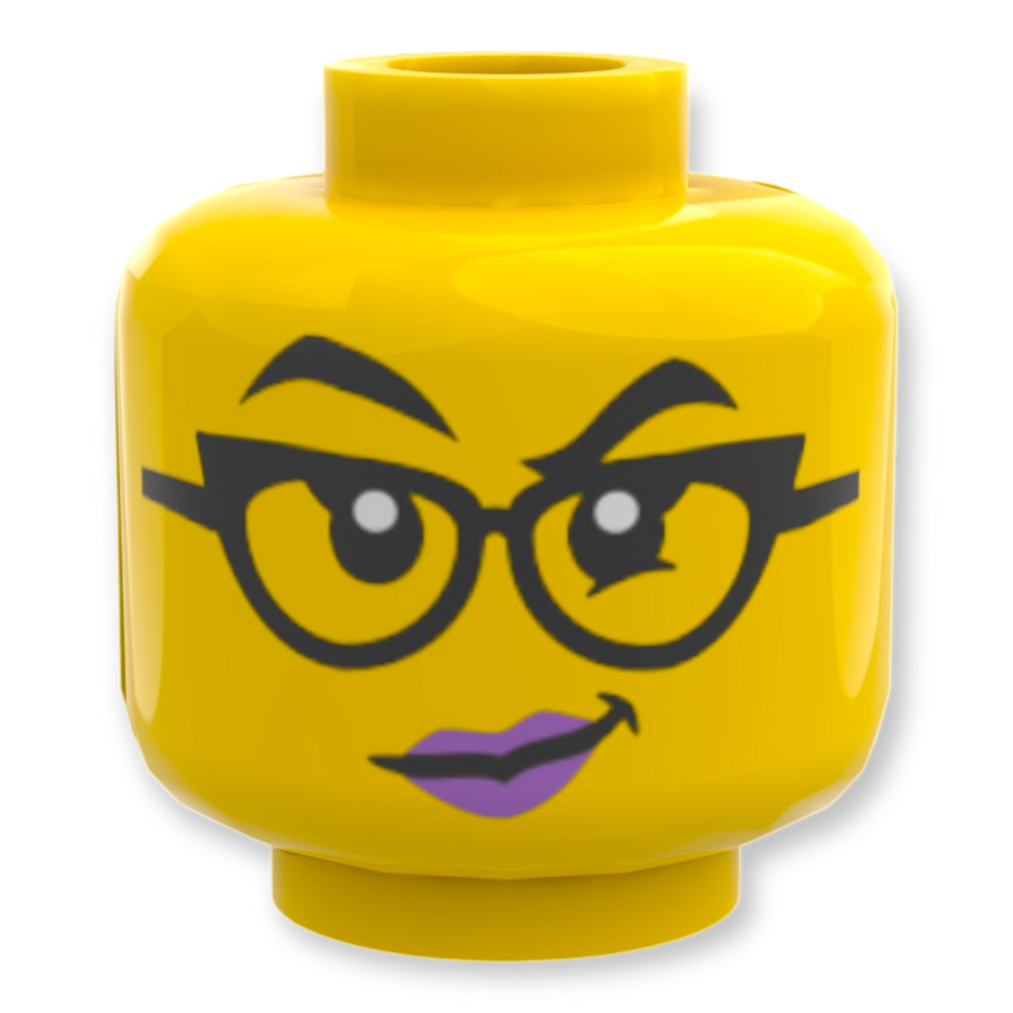 LEGO Head - 4210 Dual Sided Female Black Eyebrows and Glasses Medium Lavender Lips