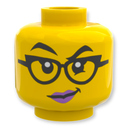 LEGO Head - 4210 Dual Sided Female Black Eyebrows and Glasses Medium Lavender Lips