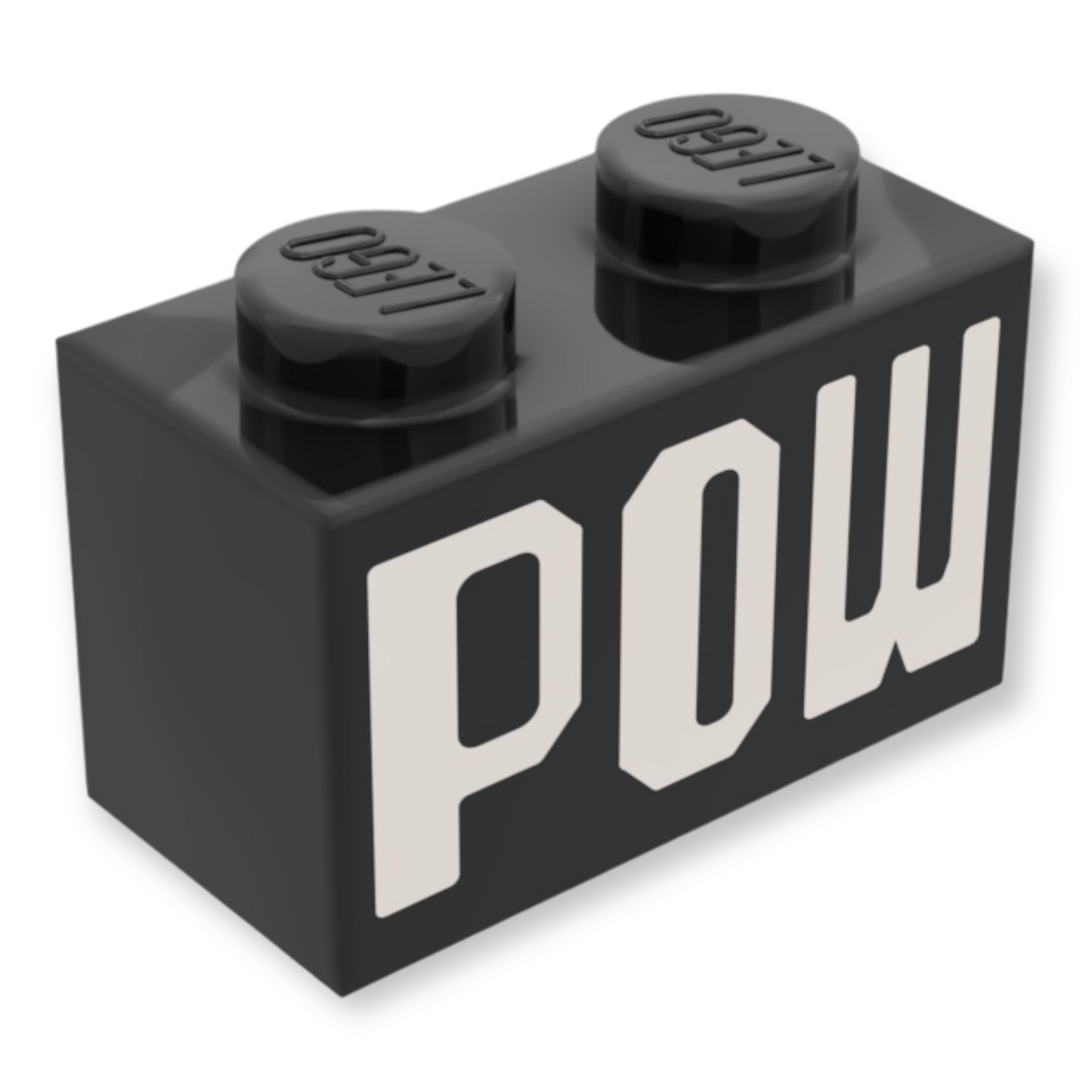 LEGO Brick 1x2 in Black mit POW-Aufdruck