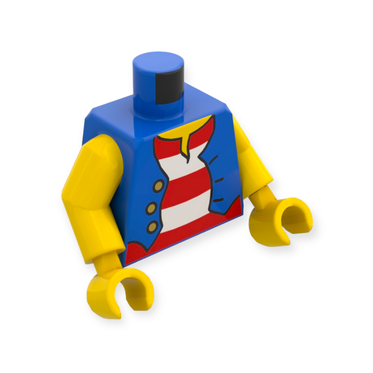 LEGO Torso - 9336 Pirate Vest Open with Gold Buttons over Shirt with Red and White Horizontal Stripes
