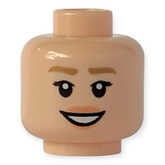 LEGO Minifiguren Kopf - 3459 Doppelseitig Dunkelbraune Augenbrauen Lippen in Nougat Lächeln mit offenem Mund und Zähnen