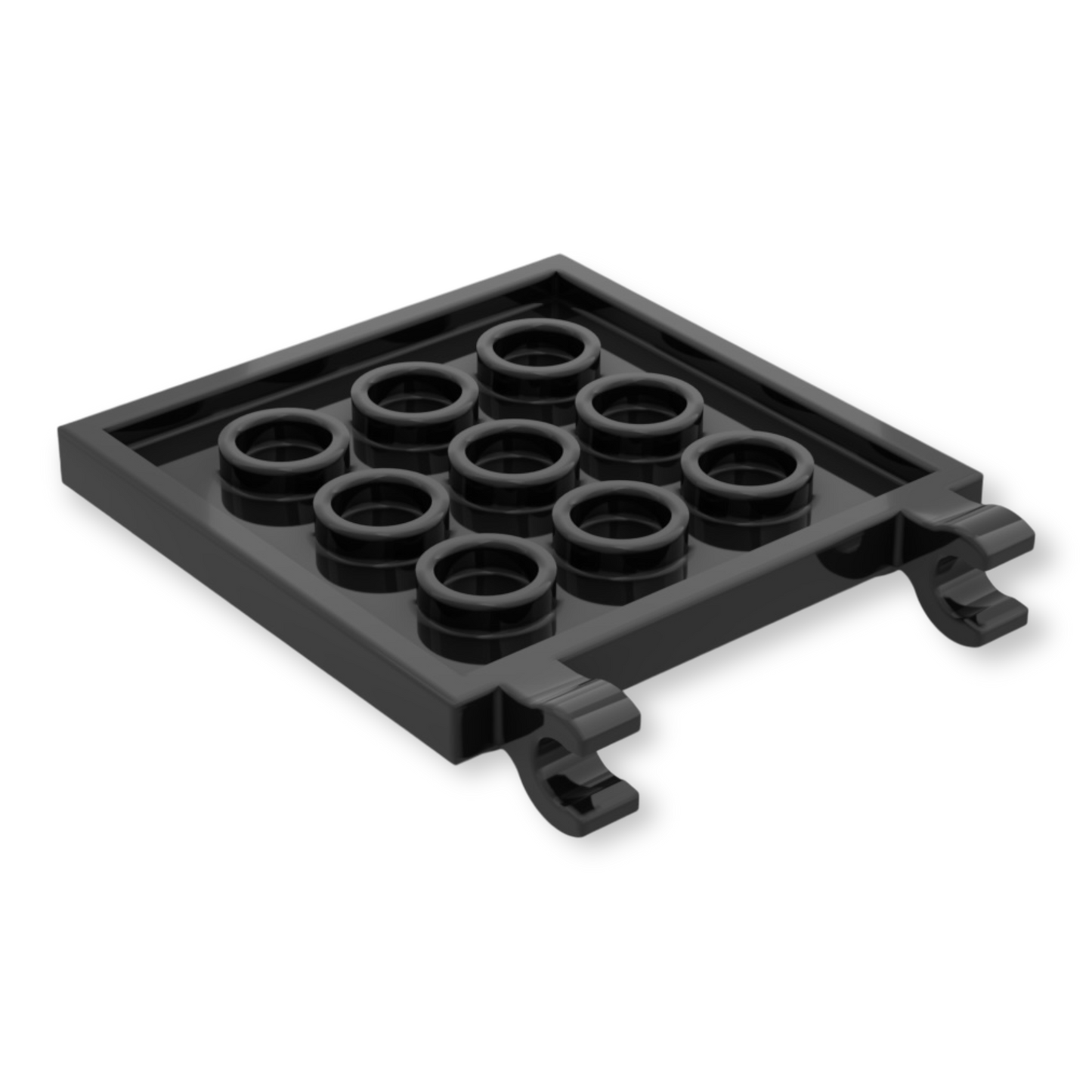 LEGO Tile Modified 4x4 with Studs on Edges and 2 Open O Clips (Horizontal Grip) - Black