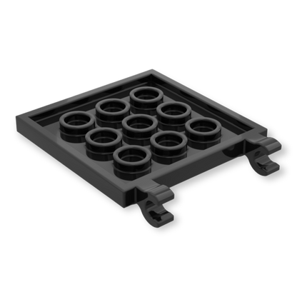 LEGO Tile Modified 4x4 with Studs on Edges and 2 Open O Clips (Horizontal Grip) - Black