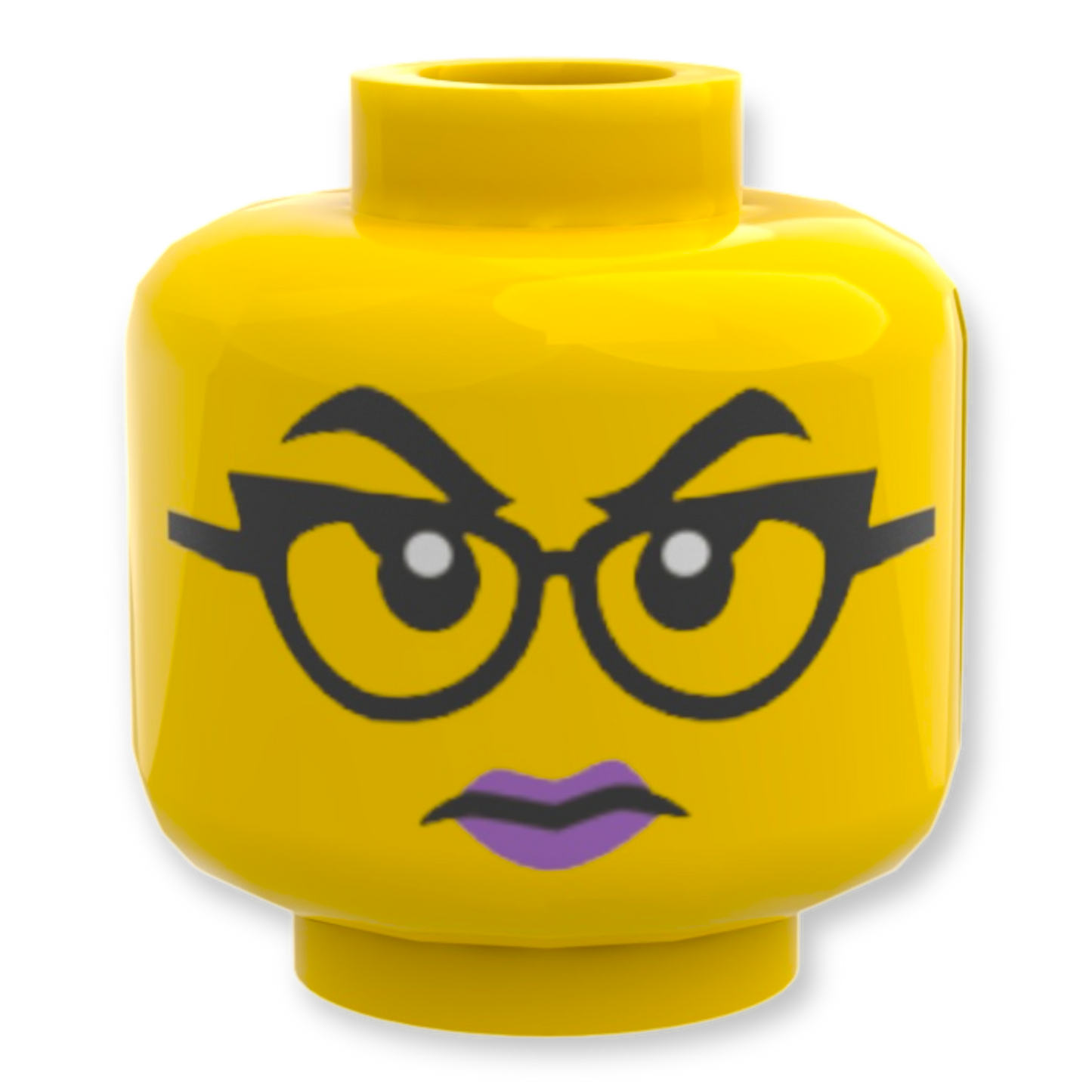 LEGO Head - 4210 Dual Sided Female Black Eyebrows and Glasses Medium Lavender Lips