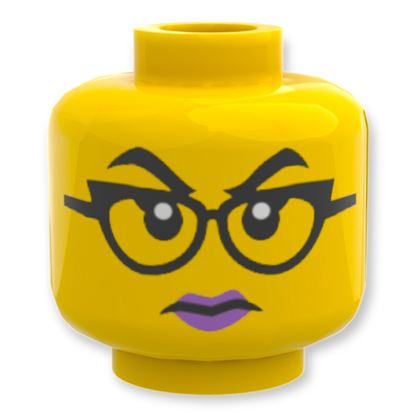 LEGO Head - 4210 Dual Sided Female Black Eyebrows and Glasses Medium Lavender Lips