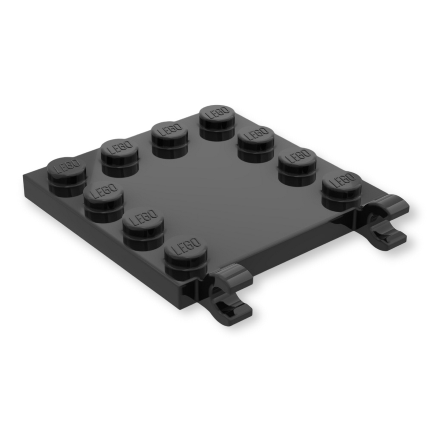 LEGO Tile Modified 4x4 with Studs on Edges and 2 Open O Clips (Horizontal Grip) - Black