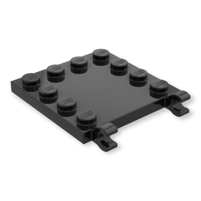 LEGO Tile Modified 4x4 with Studs on Edges and 2 Open O Clips (Horizontal Grip) - Black