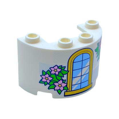 LEGO Cylinder Half 2x4x2 with 1 x 2 Cutout with Gold Trim Window and Green Leaves with Metallic Pink Flowers