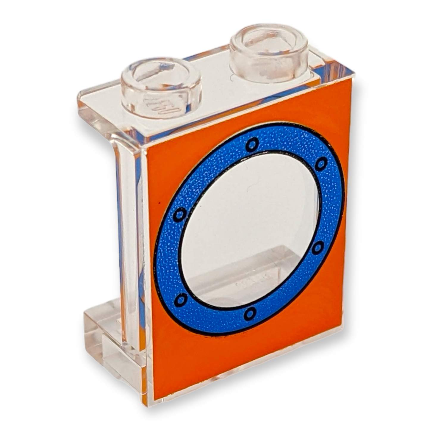 LEGO Panel 1x2x2 - Blue Porthole on Orange Background