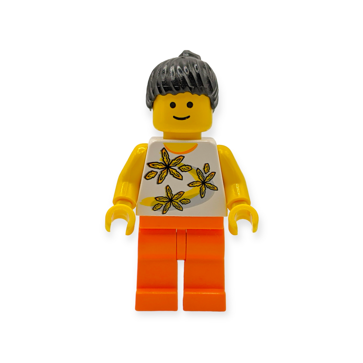 LEGO minifigure Yellow Flowers - Black Ponytail Hair twn062