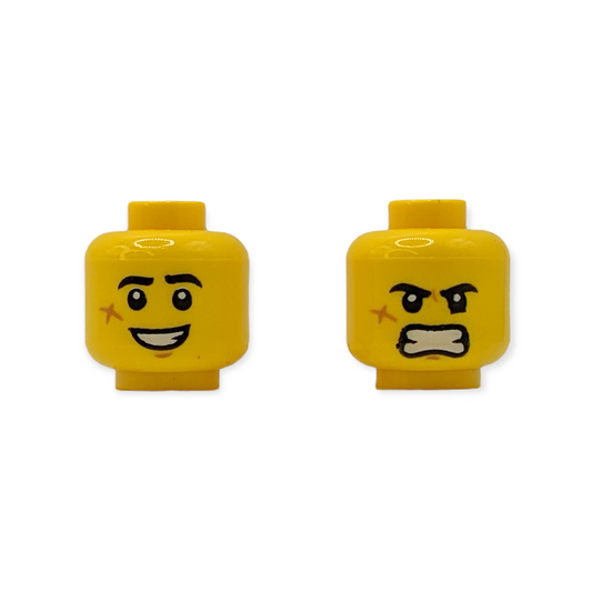 LEGO Head - 3136 Dual Sided Black Eyebrows Cheek Scar